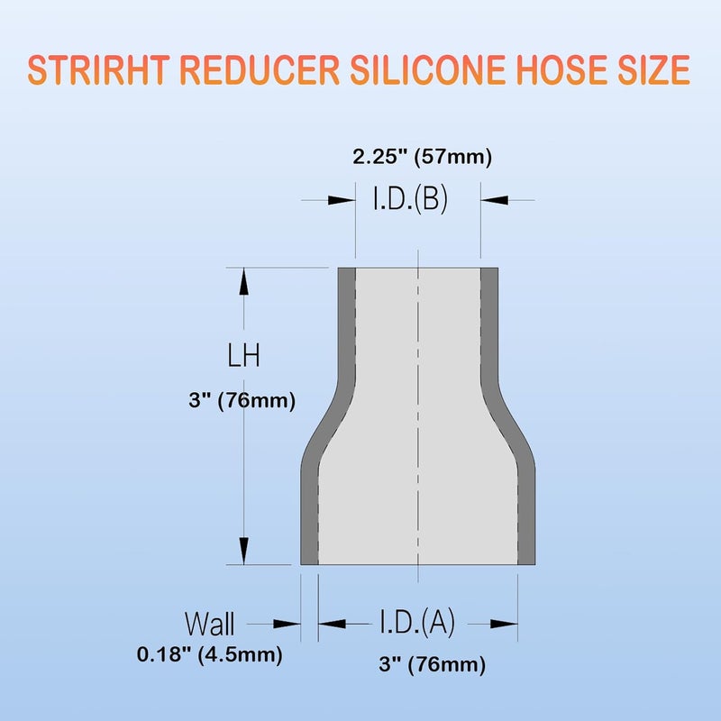 I33T Automotive Silicone Tubing, ID 2.25" to 3" (57mm-76mm) Straight Reducer, 3"(76mm) Leg Length, 3-Ply High Performance Coupler, Universal Automotive Pure Silicone Hose (Black) - Image 1